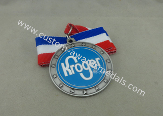 Copper Stamped Soft Enamel Ribbon Medals , Antique Silver Custom Medals For Awards