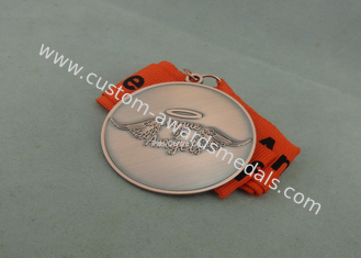 Brass Stamping Ribbon Custom Diecast Medals , Zinc Alloy Enamel Medals For Running