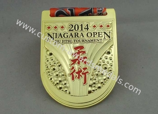 Jiu Jitsu Tournament Ribbon Medals Die Casting With Gold Plating