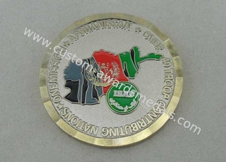 Two Tones Plating ISAF Military Brass Coin Soft Enamel 1.75 Inch