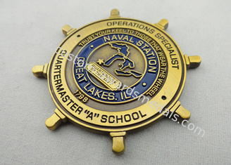 Double Sided Copper, Iron, Brass Quarterdeck Coin with Soft Enamel, Antique Gold Plating