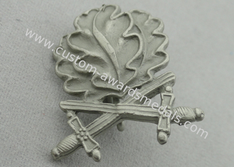 3D Leaves Shape Zinc Alloy Souvenir Badges, Memorial Badge with Cross Sword with Misty Nickel Plating