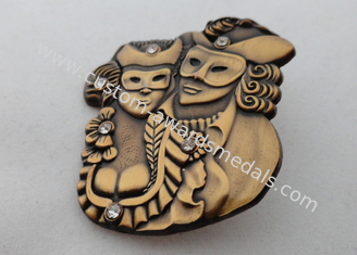 3D Zinc Alloy, Aluminum, Stainless Steel Lapel Pins / Soft Enamel Pin with Rhinestone, Antique Gold Plated