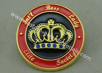 Rhinestone Zinc Alloy Pin Badge With Gold Plating 2.0 mm Thickness