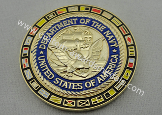 Gold Plating Personalized Navy Coin for Awards / Souvenir / Holiday, Rope Edge Coin