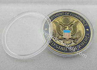 3D Custom Commerce Iron / Brass / Copper Awards Coin with Clear Plastic Box