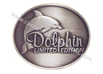 Customized Antique Silver Plating Curved Dolphin Badge, Pewter Souvenir Badges for Mug