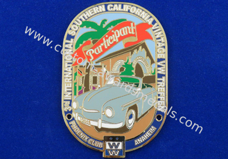 Synthetic Enamel Zinc Alloy Car Badge with Gold, Brass, Copper, Silver Plated / Laser Engraved Back