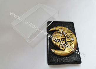 3D Zinc Alloy, Iron, Brass Rhinestone Lapel Pin without Soft Enamel, with Antique Gold Plating