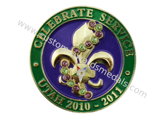 Metal Zinc Alloy Celebrate Service Lapel Pin, Soft Enamel Pins with Rhinestone, Gold Plated