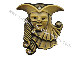 High Quality Promotional Zinc Alloy Metal 3D Lapel Pin, Custom Rhinestone Pinswith Antique Gold Plating