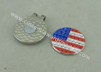 Brass Die Struck Soft Enamel Silver Golf Cap Badges Souvenir Date