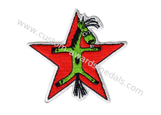 Star Shape Custom Embroidery Patches For Garment With Iron Glue On Back Side