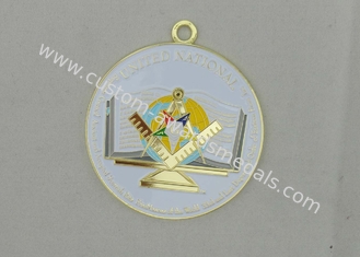 Flat Back FreeMasons Zinc Alloy Enamel Medal with Zinc Alloy Die Casting, Gold Plating