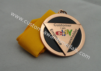 Die Casting Ribbon Medals with Imitation Hard Enamel, Copper Plating And Gold Plating, 2 Levels