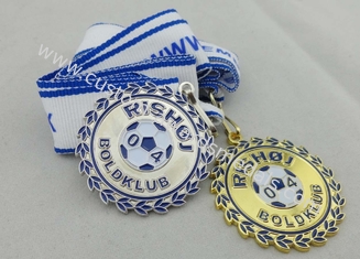 2D or 3D Gold Plating Iron / Brass / Zinc Alloy Rishoj Iron Stamped Ribbon Medals with Soft Enamel