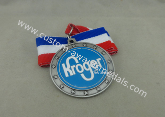 Copper Stamped Soft Enamel Ribbon Medals , Antique Silver Custom Medals For Awards
