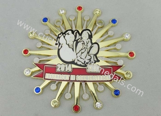 65mm Gold Plating Enamel Medal Imitation Hard Enamel , Fake Stone Melted