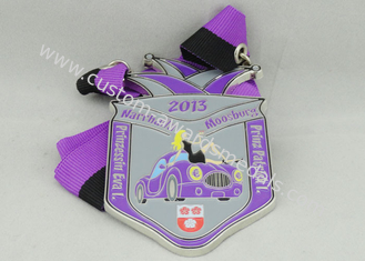 Purple Ribbon Medals Nickel Plating With Soft Enamel For Award