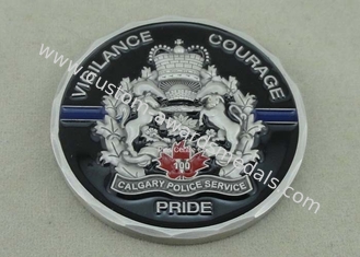 Brass Stamped Personalized Coins , Diamond Cut Police Coin With Antique Silver
