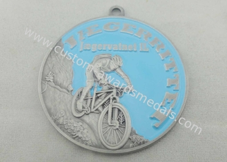 Bike Sport Enamel Medal Brass Stamped With Antique Silver Plating