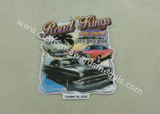 Die Stamped Souvenir Car Badge , Printing Fridge Badge With Magnet