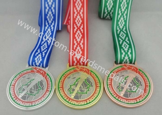 Egg Hunt Triathlon Ribbon Medals Copper Plating , Full Color Printing