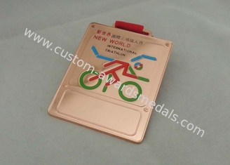IRON KIDS medal, die casting with soft enamel, antique brass plating, Full color printing ribbon.