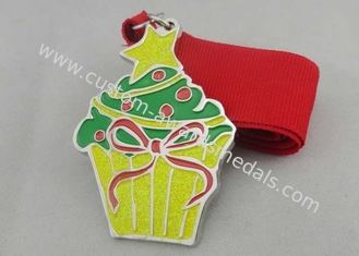 Christmas Gold Plating Enamel Medal With Soft Enamel And Yellow Glitte