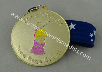 Gold Plating Road Rage Events Enamel Medal With Ribbon For Sport Meeting