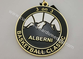 Zinc Alloy Basket Ball Sports Enamel Medal Nickel Plating With 900 * 25 Mm Ribbon