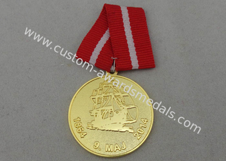 Die Stamped Custom Awards Medals Brass With Gold Plating And Special Ribbon