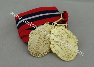 Red White Black Long Ribbon Medals Iron Die Stamping Gold Plating 2.0mm Thickness