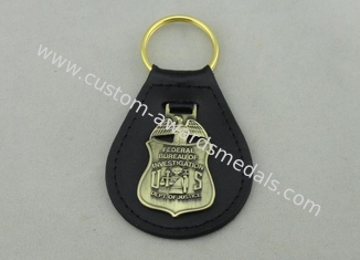Die Stamping Personalized Leather Keychains With 3D Antique Brass Emblem