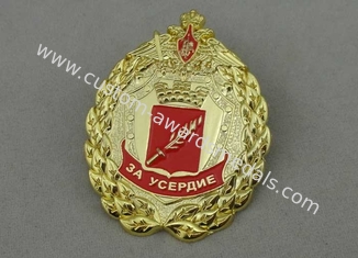 Russia Screw Souvenir Badges By Zinc Alloy Eie Casting , 3D With Gold Plating