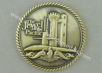 Zinc Alloy Die Casting Personalized Coins For Jewel Of The Pacific , Antique Gold plating With Rope Edge