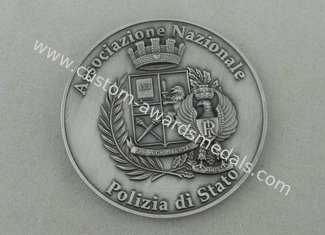 Zinc Alloy Police Badge 3D Antique Silver Plating 45 mm OEM