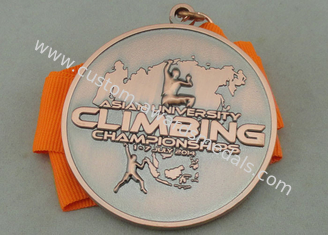 3D Asia University Climbing Die Cast Medals In Size 2.0 Inch, Antique Gold and Antique Copper Plating