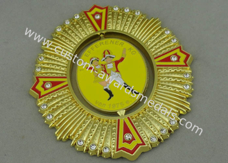 3D Spinning Die Cast Medals For Carnival With Rhinestone And Gold Plating