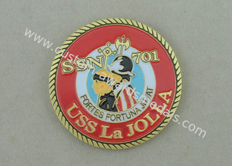 USS La Jolla Zinc Alloy Die Casting Personalized Coin, Antique Gold plating With Rope Edge