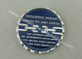 1 3/4 Inch Personalized Coin For Preventing Disease Disability And Death, Silver Plating With Zinc Alloy And Soft Enamel