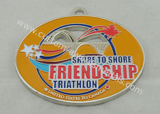 Synthetic Friendship Medal Nickel Plating 2.5 Inch For USA Triathlon