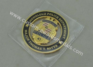 Soft Enamel Personalized Coins Honolulu Police Department , Gold Plating 3D Zinc Alloy Coin 2.5 Inch