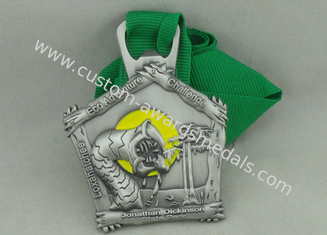 Club Scrub Zinc Alloy 3D Ribbon Medals Die Casting With Soft Enamel / Antique Silver