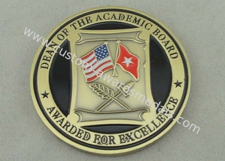 Personalized Antique Brass US Troop Brass Coin Soft Enamel 1.75 Inch