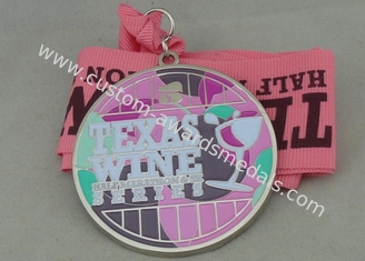 Nickel Plating Soft Enamel Ribbon Medals , Zinc Alloy Wine Festival Medal