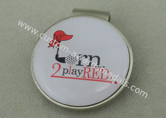Brass Golf Cap Souvenir Badges , Epoxy And Clip Die Stamped Silver Badge