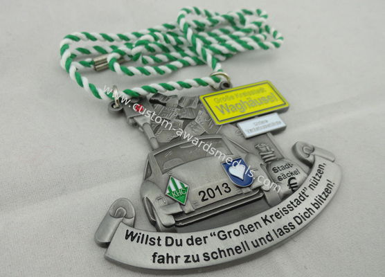 Personalized 3D Zinc Alloy Waghausel Carnival Medal, Die Casting Medals with Two Color Cord and Rhinestone