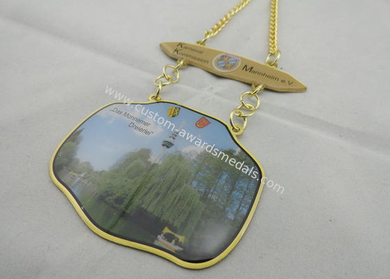 3D Carnival Zinc Alloy, Pewter Medal by Offset Printing, Long Gold Plating Metal Chain