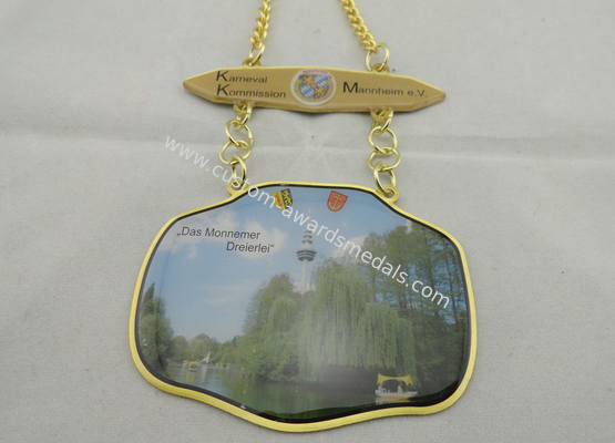 3D Carnival Zinc Alloy, Pewter Medal by Offset Printing, Long Gold Plating Metal Chain